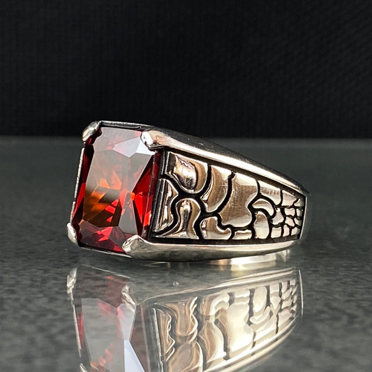 Red Ruby Stone 925 Sterling Silver Handmade Men Ring