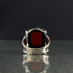 Handengraved 925 Silver Red Agate Stone Men Ring