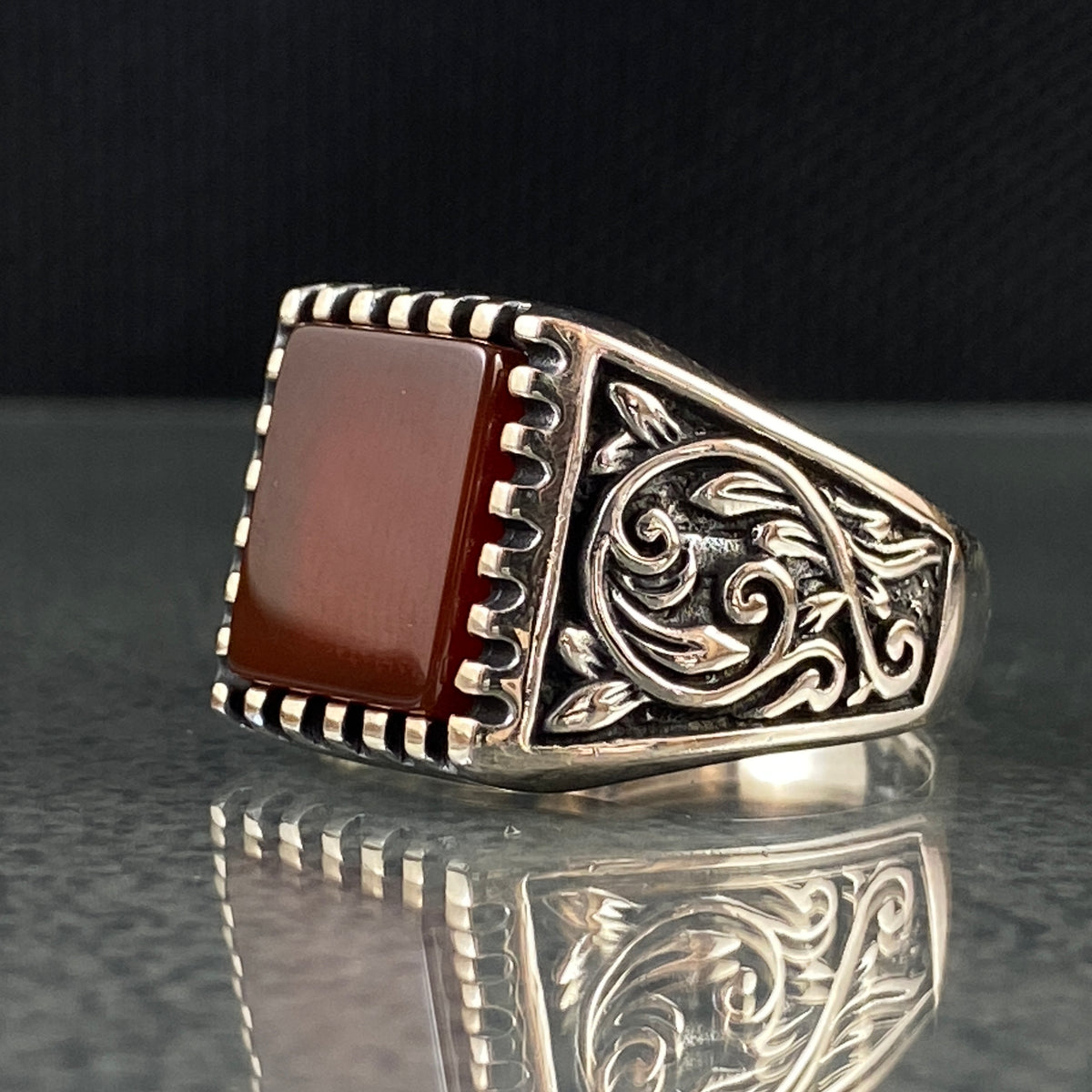 Red Agate 925 Sterling Silver Men Handmade Ring