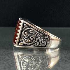 Red Agate 925 Sterling Silver Men Handmade Ring