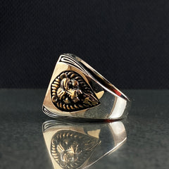 Red Agate Gemstone Lion 925 Silver Men Ring