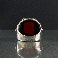 Red Agate Gemstone Lion 925 Silver Men Ring