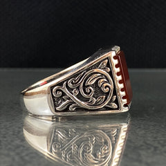 Red Agate 925 Sterling Silver Men Handmade Ring