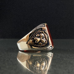 Red Agate Gemstone Lion 925 Silver Men Ring