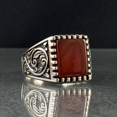 Red Agate 925 Sterling Silver Men Handmade Ring