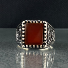 Red Agate 925 Sterling Silver Men Handmade Ring