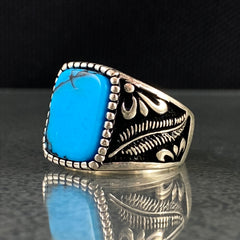 Blue Turquoise Original 925 Solid Silver Handmade Men Ring