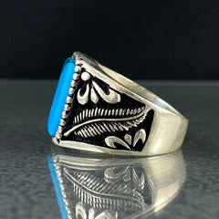 Blue Turquoise Original 925 Solid Silver Handmade Men Ring