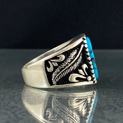 Blue Turquoise Original 925 Solid Silver Handmade Men Ring