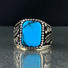 Blue Turquoise Original 925 Solid Silver Handmade Men Ring