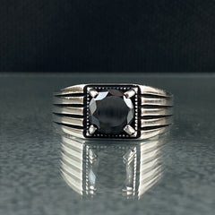 Minimalist Pinky Black Onyx Stone 925 Sterling Silver Handmade Men Ring