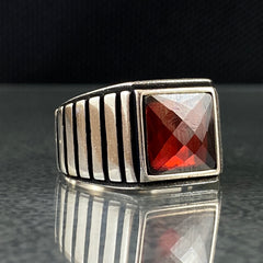 Red Ruby Stone 925 Sterling Silver Handmade Men Ring