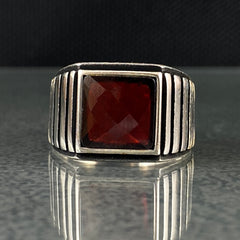 Red Ruby Stone 925 Sterling Silver Handmade Men Ring