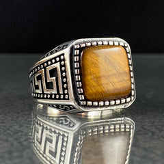 Brown Tiger Eye Stone 925 Sterling Silver Handmade Men Ring