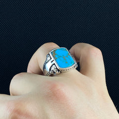 Turquoise 925 Silver Blue Stone Men Ring