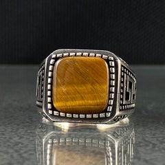 Brown Tiger Eye Stone 925 Sterling Silver Handmade Men Ring