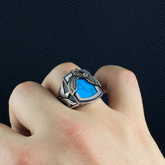 Turquoise Gemstone 925 Silver Eagle Animal Men Ring