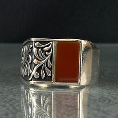 Red Agate Stone 925 Sterling Silver Handmade Men Ring