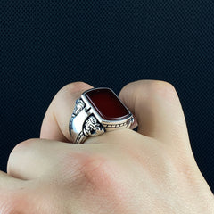 Eagle 925 Silver Agate Stone Men Ring