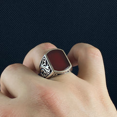 Agate Gemstone 925 Silver Men Ring