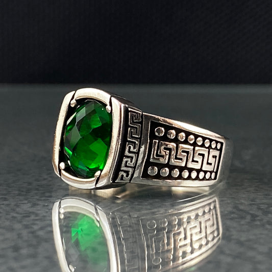 Pimky Emerald Stone 925 Sterling Silver Handmade Men Ring