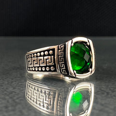 Pimky Emerald Stone 925 Sterling Silver Handmade Men Ring