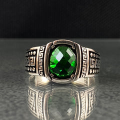 Pimky Emerald Stone 925 Sterling Silver Handmade Men Ring