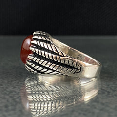 Classic Natural Red Agate Stone Original 925 Sterling Silver Handmade Men Ring