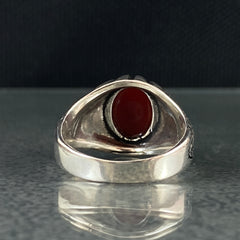 Classic Natural Red Agate Stone Original 925 Sterling Silver Handmade Men Ring