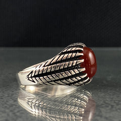 Classic Natural Red Agate Stone Original 925 Sterling Silver Handmade Men Ring