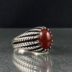 Classic Natural Red Agate Stone Original 925 Sterling Silver Handmade Men Ring