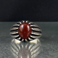 Classic Natural Red Agate Stone Original 925 Sterling Silver Handmade Men Ring