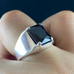 Classic Onyx Stone Original 925 Silver Simple Ring For Young Men