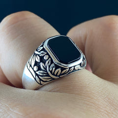 Black Onyx Stone 925 Sterling Silver Men Handmade Ring