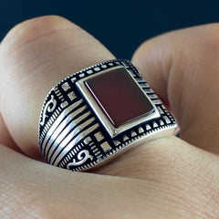 Red Agate 925 Sterling Silver Men Handmade Ring