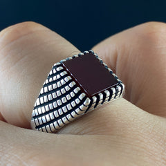 Red Agate Gemstone 925 Sterling Silver Men Handmade Ring