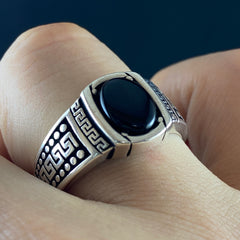 Minimalist Black Onyx Stone 925 Sterling Silver Men Handmade Ring