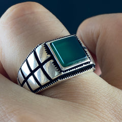 Green Agate Gemstone 925 Sterling Silver Men Handmade Ring