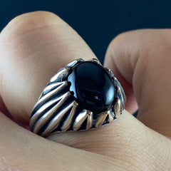 Classic Onyx Stone 925 Sterling Silver Handmade Turkish Men Ring