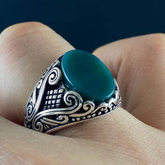 Green Agate Stone 925 Sterling Silver Men Handmade Ring