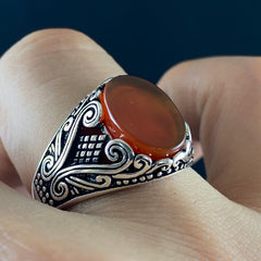 Red Agate Gemstone 925 Solid Silver Original Handmade Men Ring