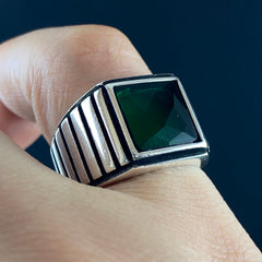 Emerald Stone 925 Sterling Silver Handmade Men Ring