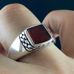 Red Agate Stone 925 Sterling Silver Handmade Men Ring