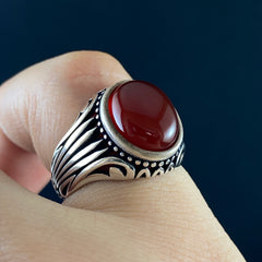 Red Agate Stone 925 Sterling Silver Handmade Men Ring