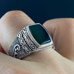 Green Agate Stone 925 Sterling Silver Handmade Men Ring