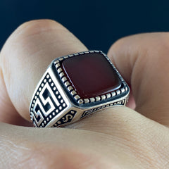 Red Agate Stone 925 Sterling Silver Handmade Men Ring