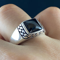 Minimalist Pinky 925 Sterling Silver Black Onyx Stone Men Ring