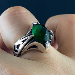 Anillo de plata maciza de piedra esmeralda 925, anillo de piedra preciosa esmeralda verde 