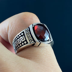 Minimalist Original Ruby Stone 925 Sterling Silver Handmade Men Ring