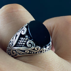 Classic Black Onyx Stone 925 Sterling Silver Men Handmade Ring